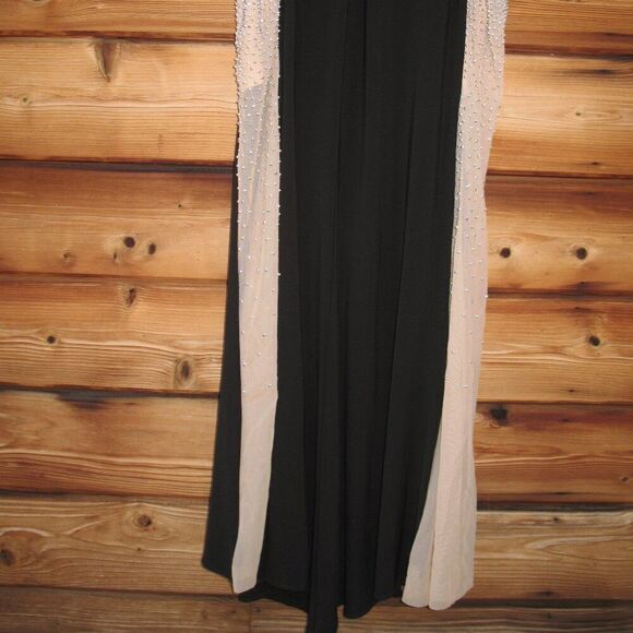 Xscape "DORTHEY"  LONG CAVIAR BEADED JERSEY KNIT ONE SHOULDER LONG SLEEVE DRESS - Picture 11 of 13